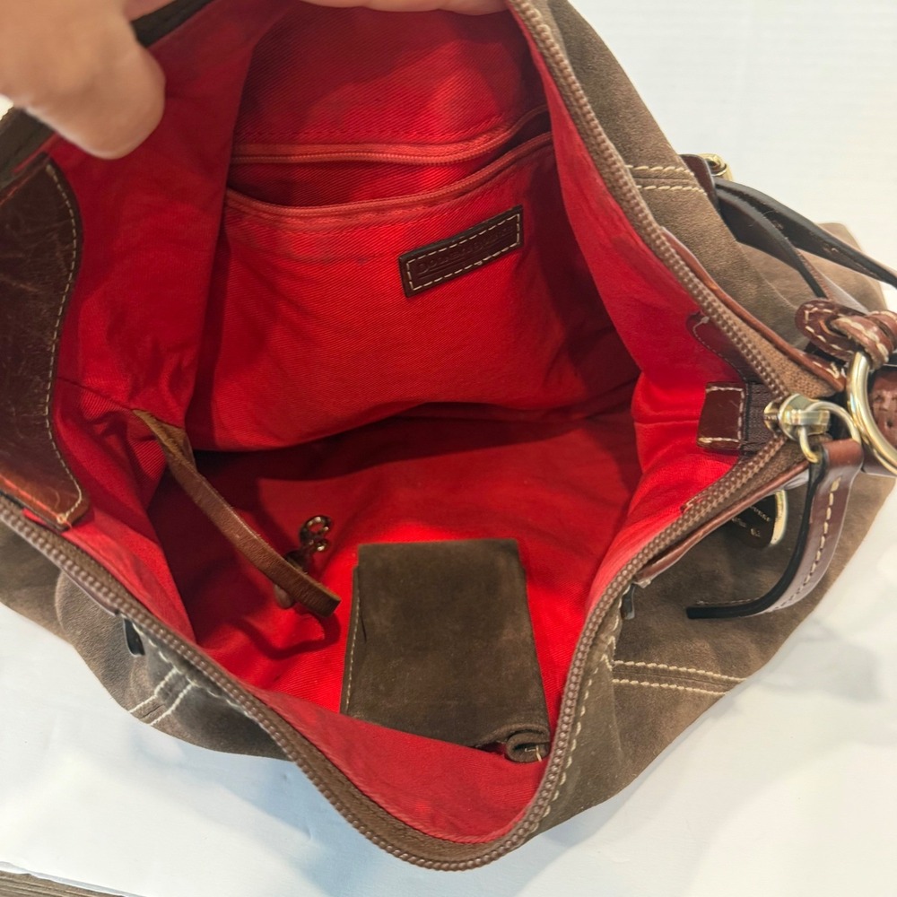 Dooney & Bourke Medium Brown  Suede Leather Scalloped Hobo Bag Purse - Picture 7 of 8